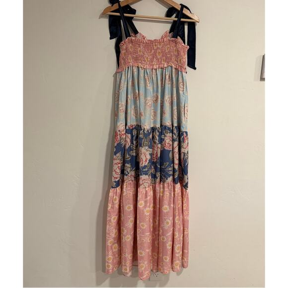 Free People Bluebell Maxi Dress Womens S Patchwork Smocked Tiered Floral Boho - Picture 2 of 9